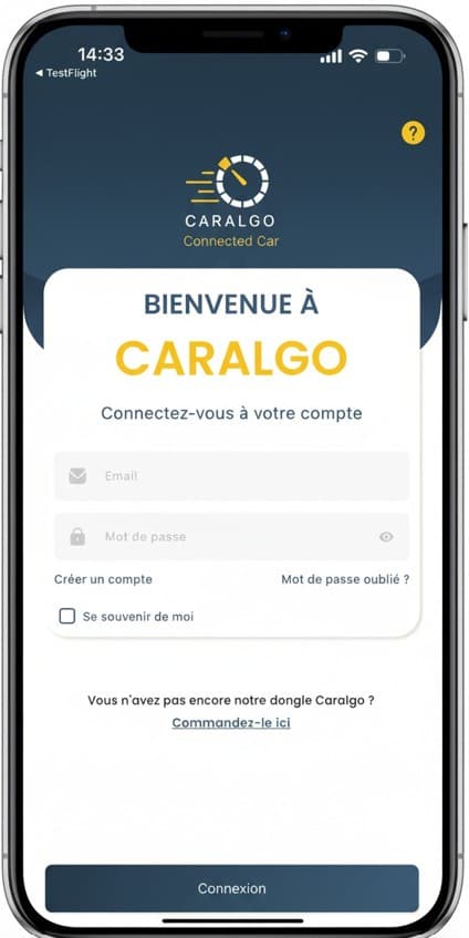Écran de connexion CarAlgo